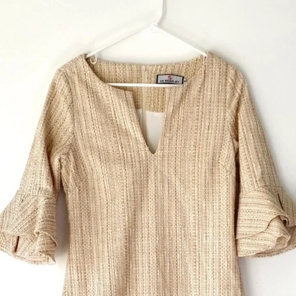 CK Bradley "Hazel" Tweed V-Neck Shift Dress w/ Gold Threading, Size M, Preowned